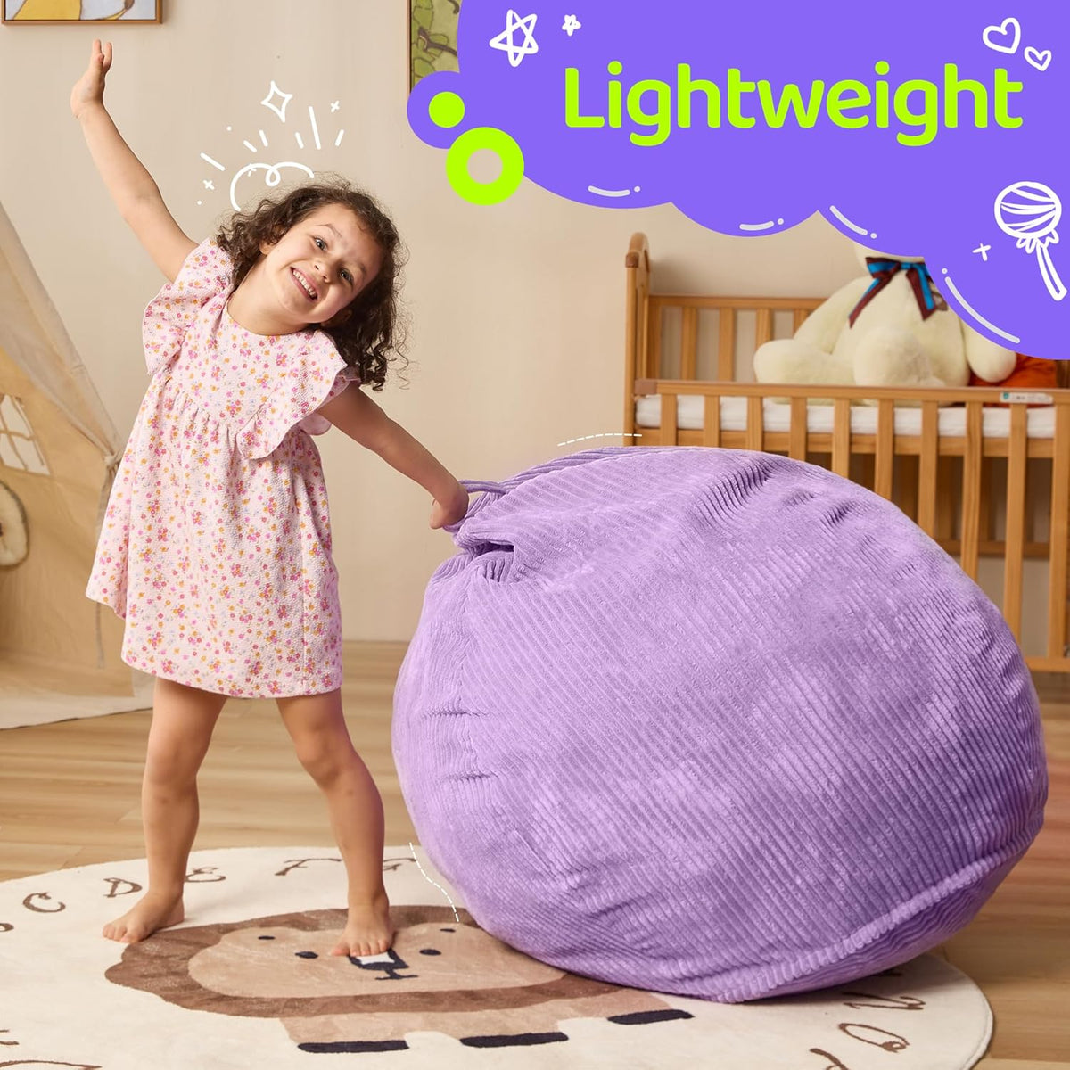 Bean Bag Chairs Teardrop Bean Bag Chair Beanbag Chair with Memory Foam Filled Machine Washable Cover for Living Room, Bedroom (Small,Purple)