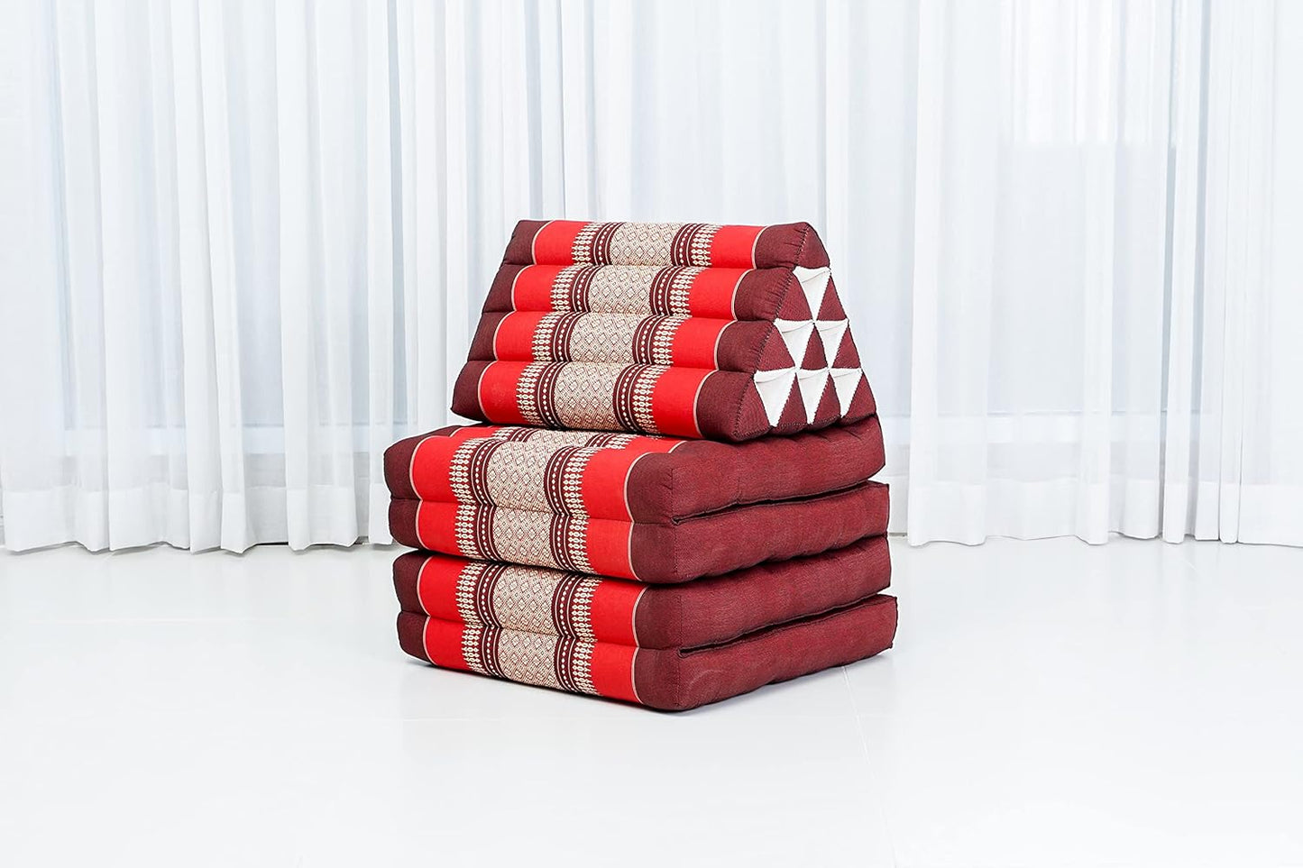 Leewadee 4-Fold Mat with Triangle Cushion – Firm TV Pillow, Foldable Mattress with Cushion Made of Eco-Friendly Kapok, 89 x 20 inches, red