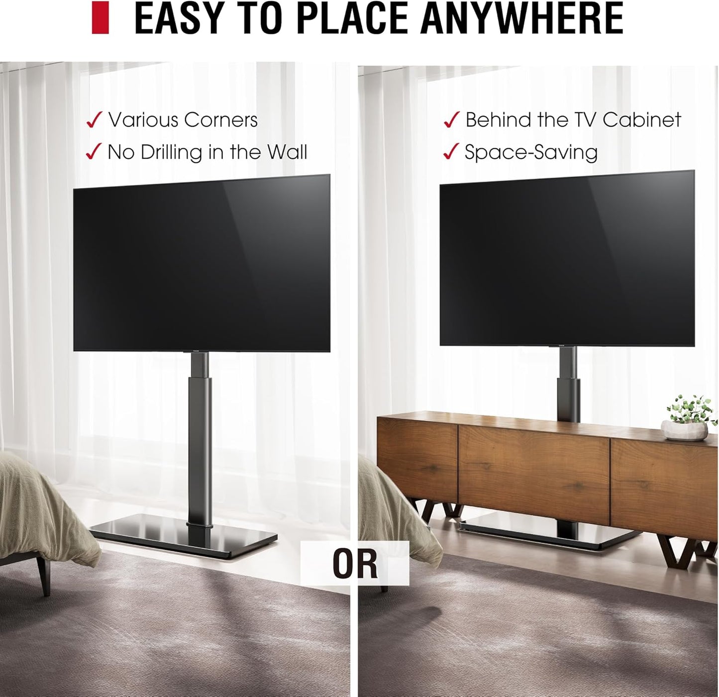 Swivel TV Floor Stand for 43-75 Inches TVs, 10 Level Height Adjustable Corner Extra Tall TV Stand Mount for Living Room/Bedroom, Holds up to 110 lbs,MAX VESA 600x400mm,Black