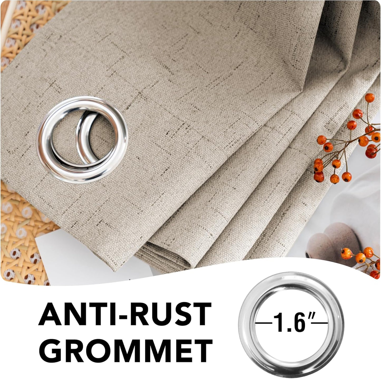 H.VERSAILTEX Linen Blackout Curtains Durable Thick Textured Linen Look 100% Blackout Patio Door Curtain Anti Rust Grommet Extra Wide Sliding Door Curtain Panel, Cobblestone, W100 x L84 inch