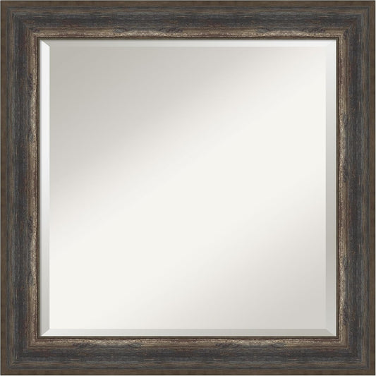 Amanti Art Brown Wall Mirror 25x25 Alta Rustic Char Square Bathroom Mirror for Wall Decor Living Room, Medium Rustic Farmhouse Frame, Hangs Horizonally and Vertically, Bathroom Decor, Beveled Edge