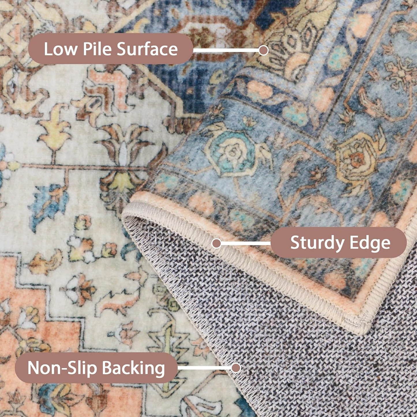 GENIMO 3x10 Runner Rugs for Hallway, Machine Washable Non Slip Vintage Rugs, Low Pile Lightweight Soft Print Rug for enrtyway, Corridor, Home Office, Kitchen, Blue Brick Red
