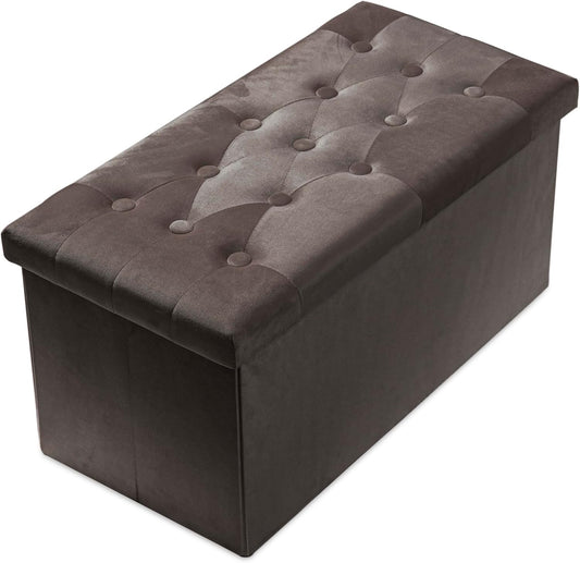 PRANDOM Extra Large Ottoman with Storage [1-Pack] Velvet Folding Small Square Foot Stool with Lid for Living Room Bedroom Coffee Table Dorm Dark Coffee 30.5x15x15 inches