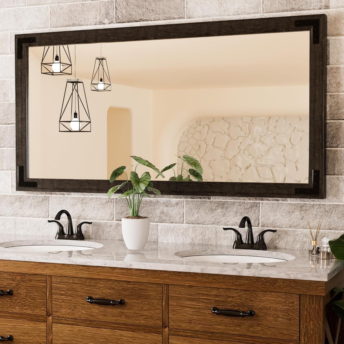 TETOTE 48 x 24 Black Wood Framed Mirror for Bathroom Wall/Bedroom/Living Room/Entryway Farmhouse Rustic Bathroom Vanity Mirror Waterproof (Horizontal/Vertical Mounted)