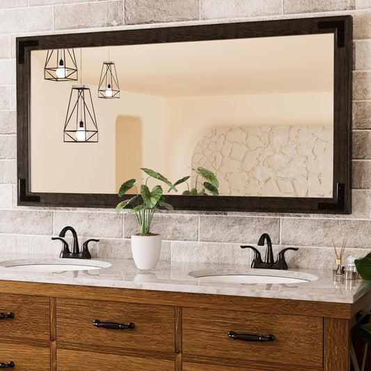 TETOTE 48 x 24 Black Wood Framed Mirror for Bathroom Wall/Bedroom/Living Room/Entryway Farmhouse Rustic Bathroom Vanity Mirror Waterproof (Horizontal/Vertical Mounted)