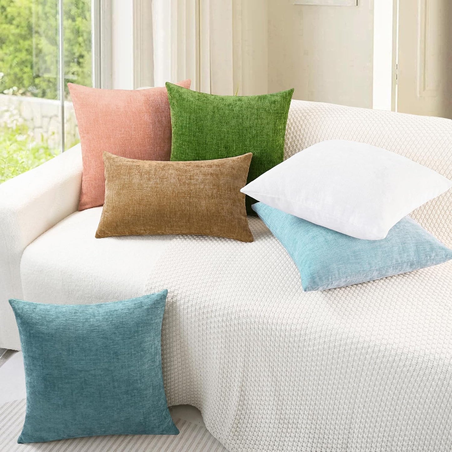 CaliTime Throw Pillow Covers Decorative 12 X 20 Inches Pack of 2 Cozy Chenille Cushion Cases for Couch Sofa Bed Living Room Home Light Blue Grey