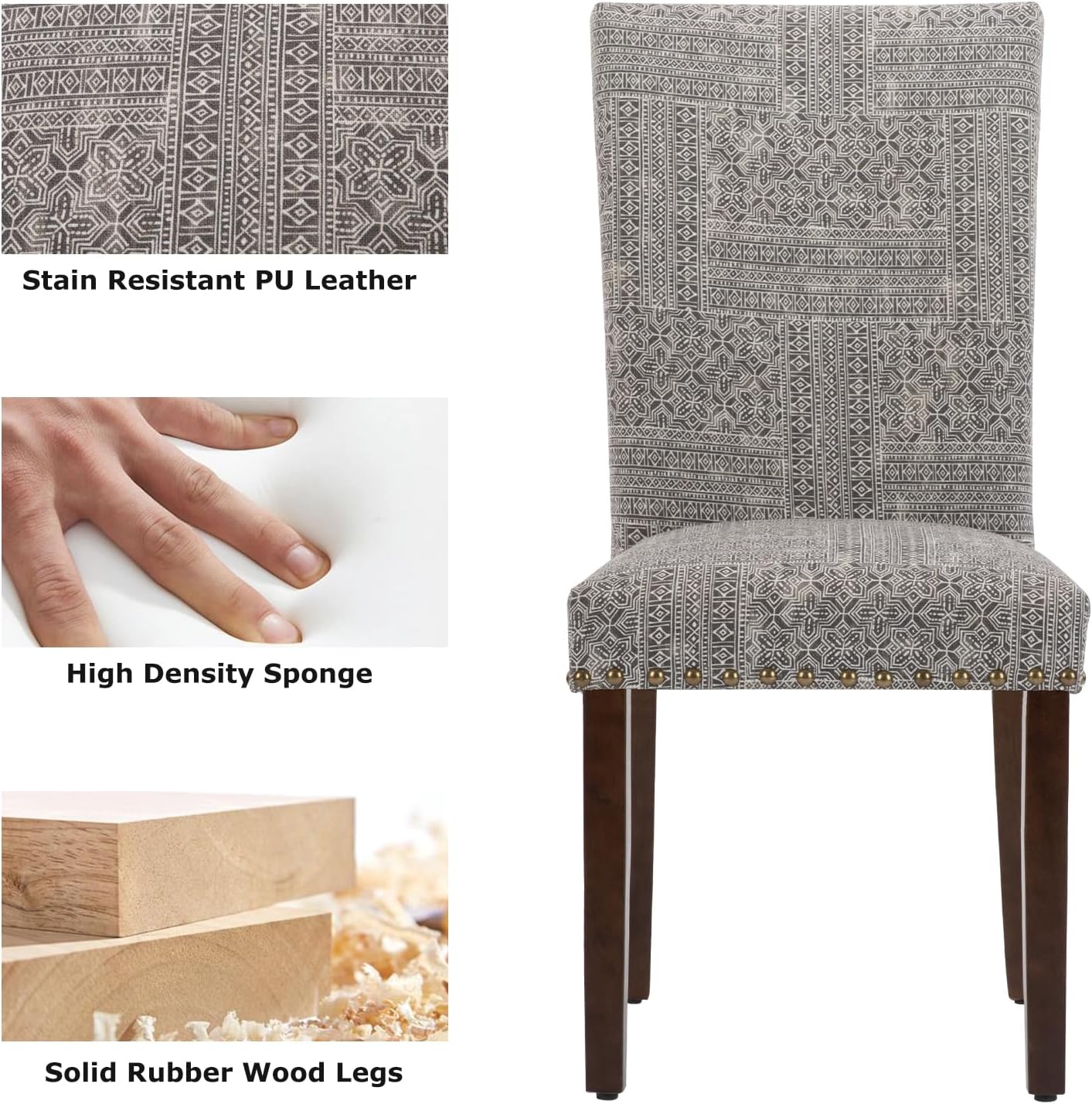 COLAMY Upholstered Parsons Dining Chairs Set of 4, Fabric Dining Room Kitchen Side Chair with Nailhead Trim and Wood Legs - Boho