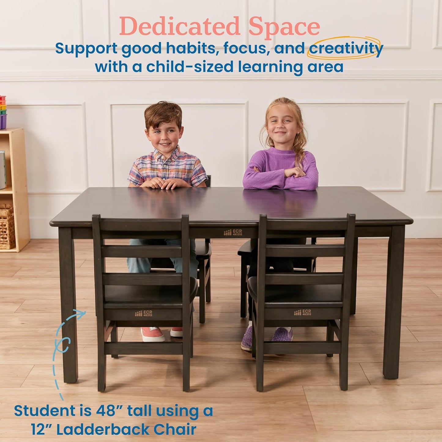 ECR4Kids 30in x 48in Rectangular Hardwood Table with 22in Legs, Kids Furniture, Grey Wash