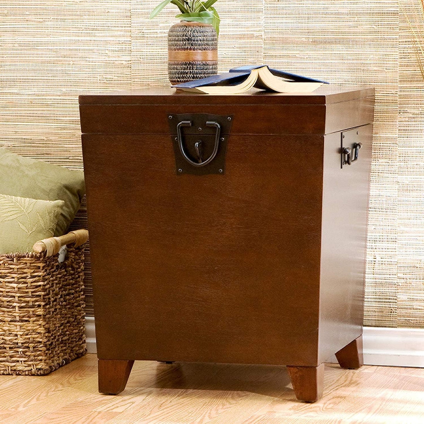 SEI Furniture Pyramid Storage Trunk End Table, Espresso