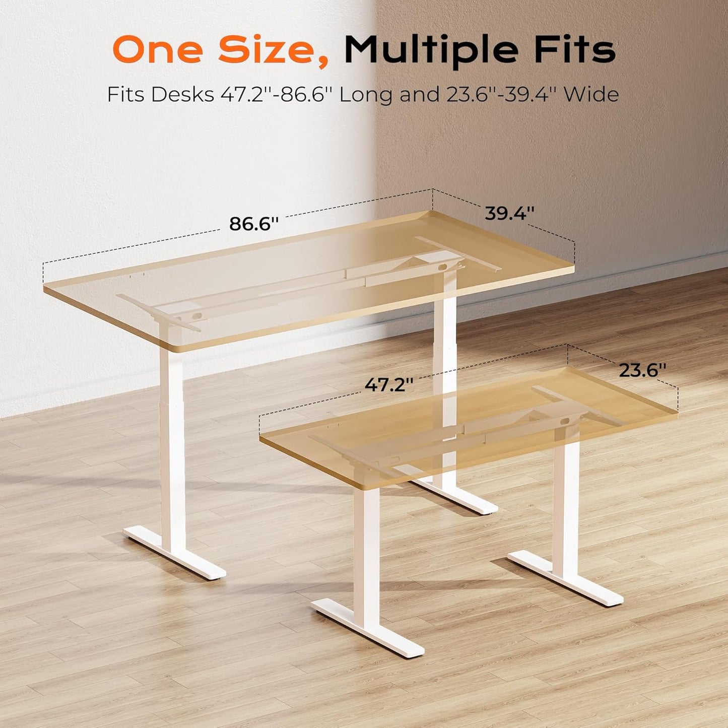 Huuger Dual Motor Electric Standing Desk Frame, Sit Stand up Desk Leg for 47.2” to 86.6” Desktop, Computer Desk Leg with Cable Tray, 3 Memory Height Presets, 2 Hooks, White Frame Only