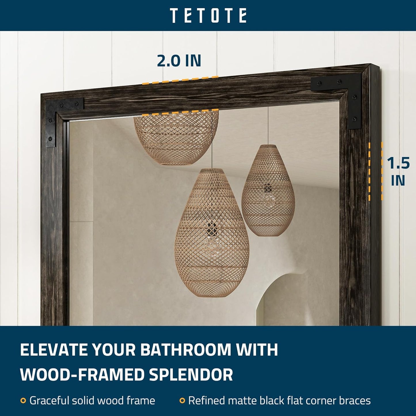 TETOTE 22 x 30 Black Wooden Mirror for Bathroom Wall/Bedroom/Living Room/Entryway Farmhouse Rustic Bathroom Vanity Mirror for Wall Waterproof (Horizontal/Vertical Mounted)