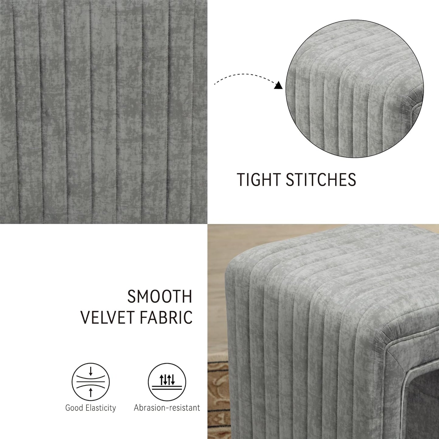 Get Set Style Vanity Stool Chair,Modern Velvet Ottoman Foot Stool with Wooden Legs Sofa Bench Footstool Extra Seat for Vanity,Makeup Room,Living Room,Entryway,Office (Fully Assembled)
