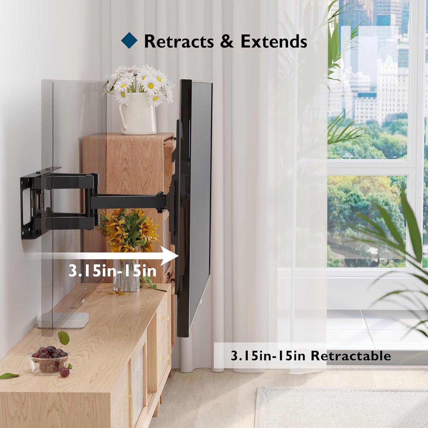 BONTEC Full Motion TV Wall Mount for 23-70 Inch TVs, Articulating Dual Arm Bracket with Tilt Swivel, Fits LED OLED LCD Flat Curved Screens, Max VESA 400x400 mm, Holds 99 lbs, Wall Panel Length 16.1in