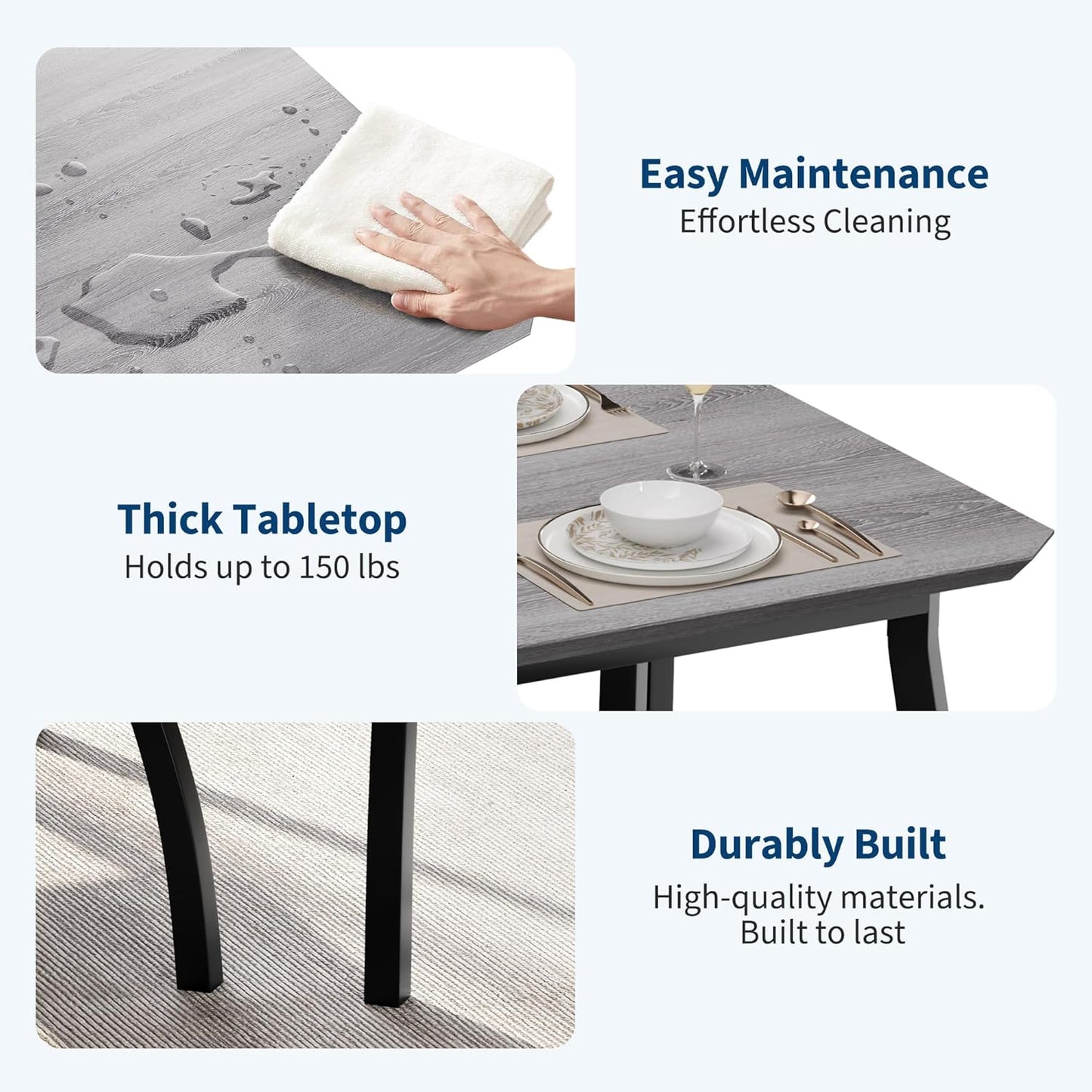 GAOMON Dining Table Set for 2, 3 Piece Small Kitchen Table and 2 Upholstered Chairs with Metal Frame & Wood Grain Tabletop for Small Space, Apartment, Kitchen, Dining Room, Black/Grey