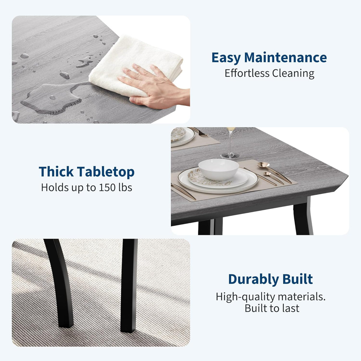 Small Dining Table Set for 2,3-Piece Kitchen Table Set with Thick Wood Grain Tabletop & 2 Upholstered Chairs & Metal Frame, Compact Table Set for Small Spaces, Kitchens & Dining Rooms (Grey)
