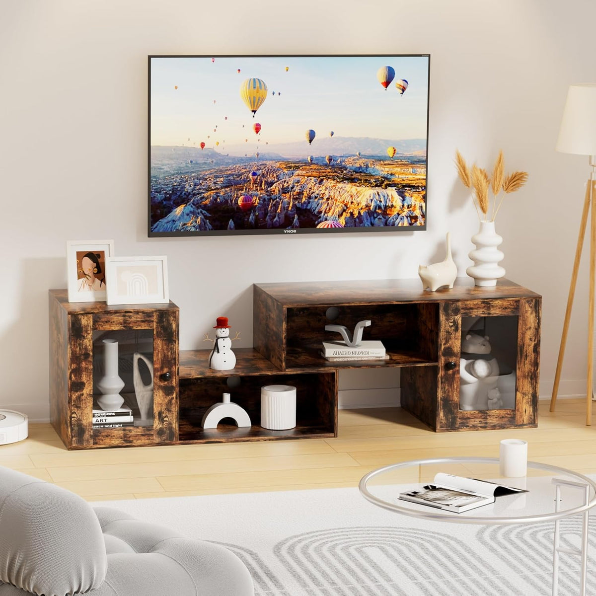 VECELO LED TV Stand for Televisions up to 70 Inchs Modern Entertainment Center with Storage, Media Console with 23 Flashing Options and 4 Customizable Modes for Living Room, Bedroom