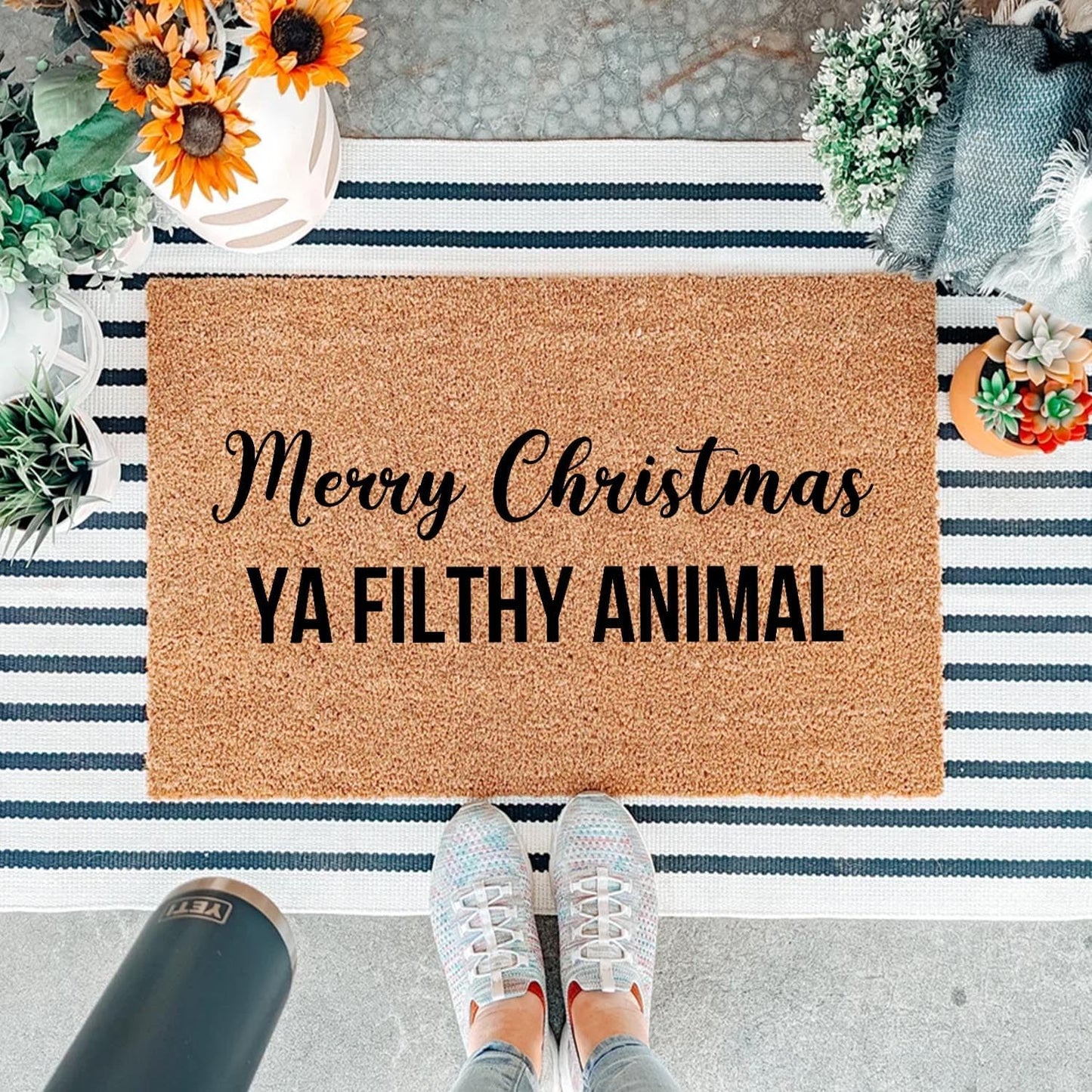 Funny Coir Doormat Merry Christmas YA Filthy Animal Front Door Mat Entryway Outdoor Mat with Heavy Duty Front Porch Welcome Mats Entry Natural Coconut Brown Mat House Warming Gift Mat23.7x15.7 inch