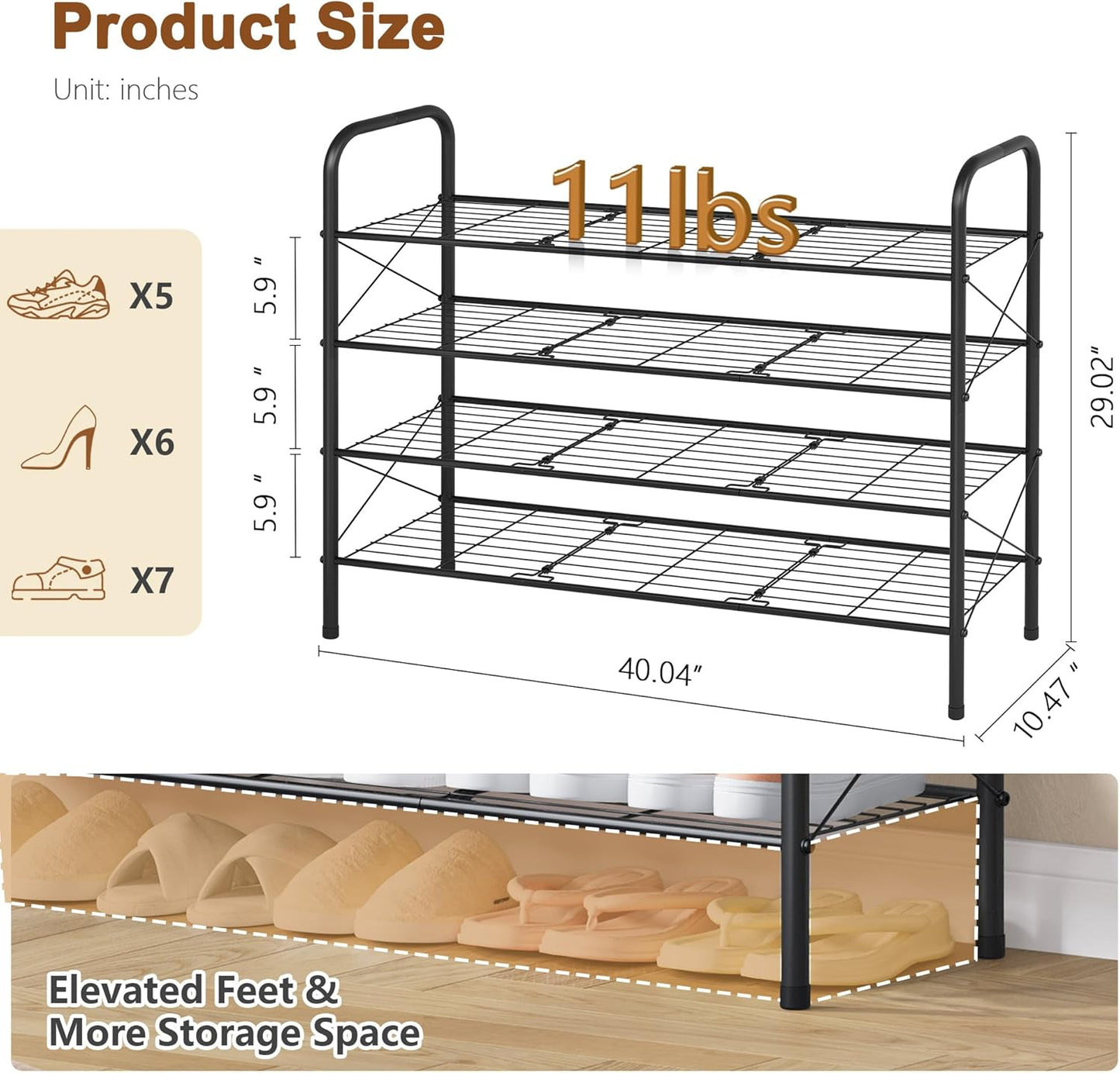 Hoctieon 4 Tier Mesh Style Shoe Rack, Entryway Shoe Shelf, Shoe Storage Organizer, Shoe Rack for Closet, Space Save for Bathroom, Garage, Hallway, Bedroom, Living Room, Black