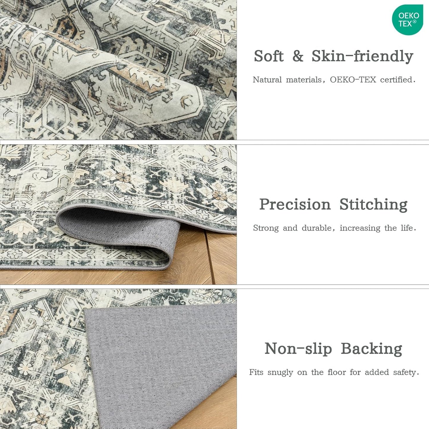 zesthome Area Rugs 6x9, Large Rugs for Living Room, Stain Resistant Washable Rug, Rugs for Bedroom with Non Slip Backing, Ultra-Thin Vintage 6x9 Area Rug