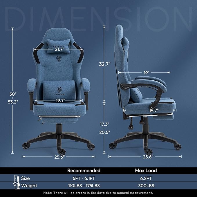 Dowinx Fabric Gaming Chair with Pocket Spring Cushion,Breathable Computer Chair with Massage Lumbar Support and Footrest,High Back Game Office Chair for Adult,Dark Blue
