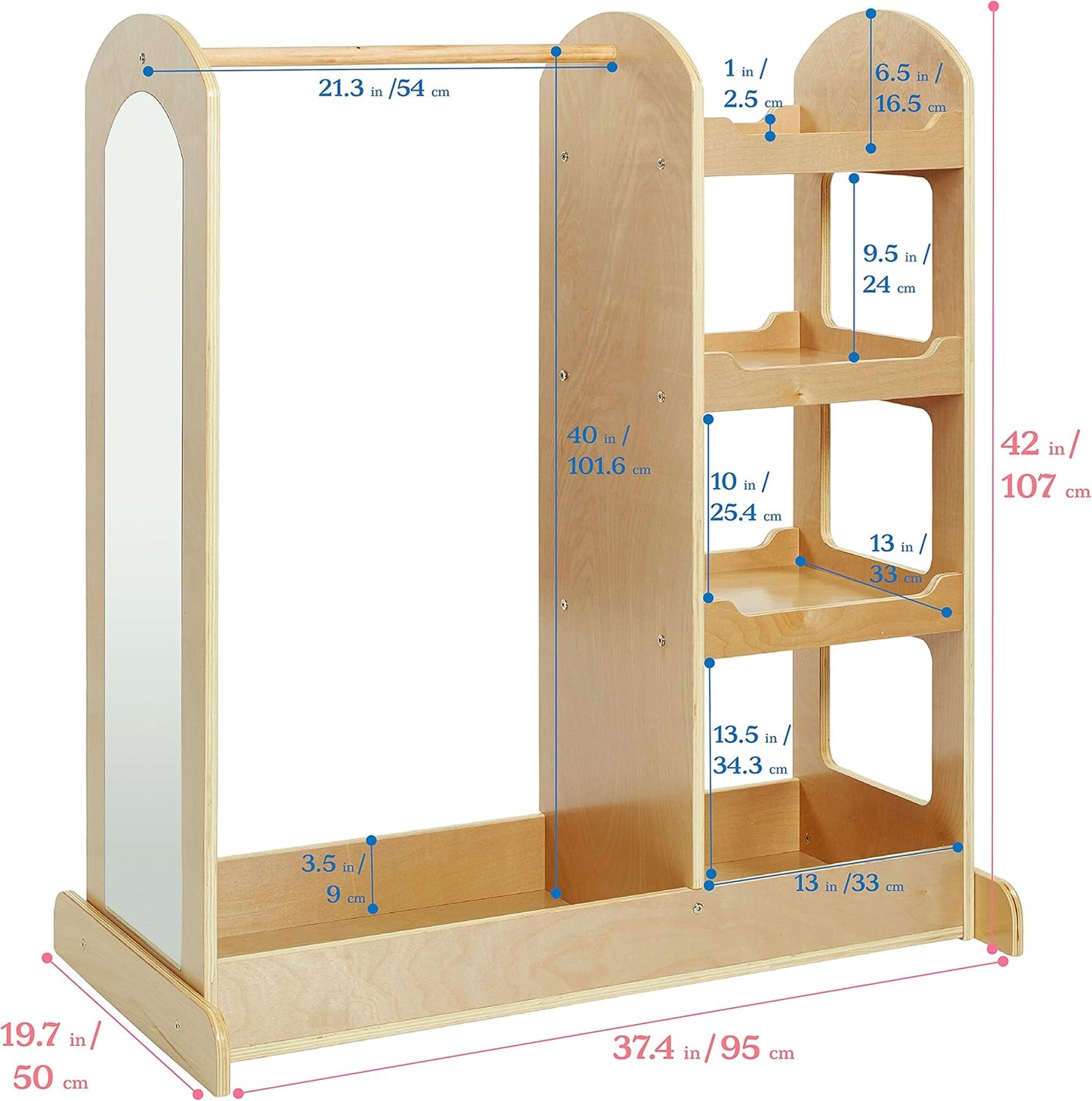 ECR4Kids Dress Up Center with Mirrors, Costume Organizer, Natural