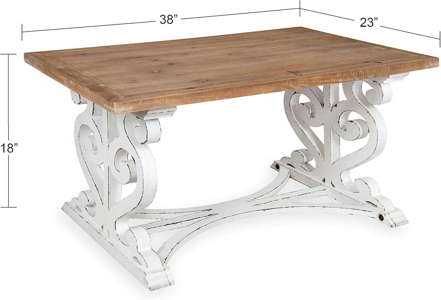 Kate and Laurel Wyldwood Rustic Carved Coffee Table, 38" x 23" x 18", Distressed Brown and White, Farmhouse-Inspired Living Room Decor