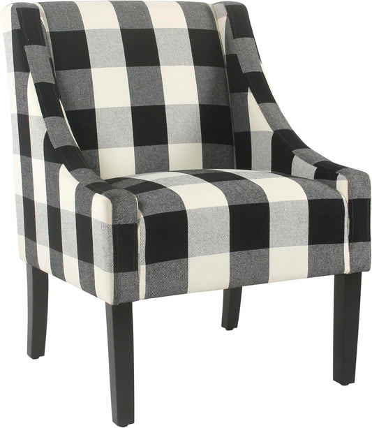 Homepop Home Decor | Upholstered Swoop Arm Accent Chair | Accent Chairs for Living Room & Bedroom | Decorative Home Furniture, Black Plaid