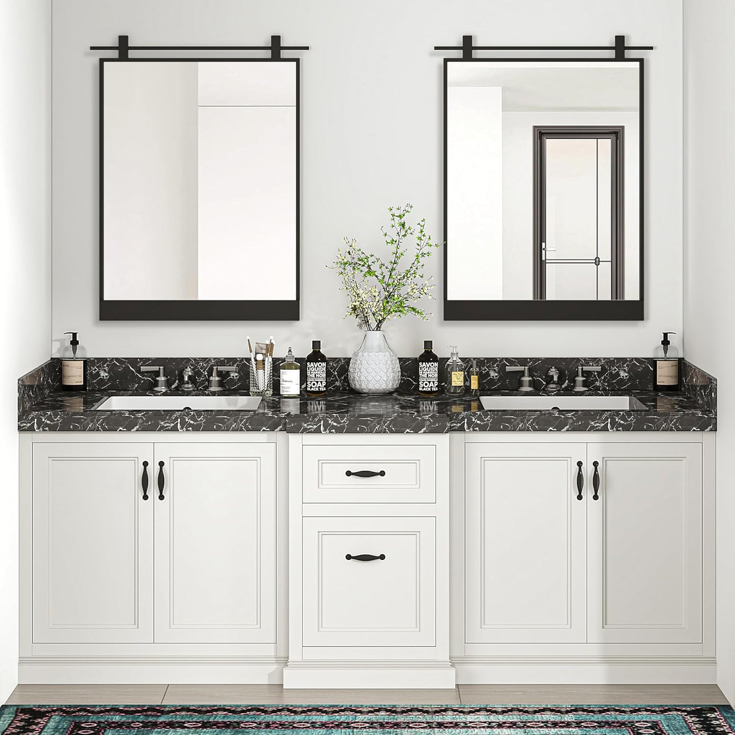 24x32 Inch Rectangle Bathroom Vanity Mirror for Wall Mounted Over Sink Farmhouse Rustic Matte Black Frame Barn Door Mirrors Foyer Entryway Decor