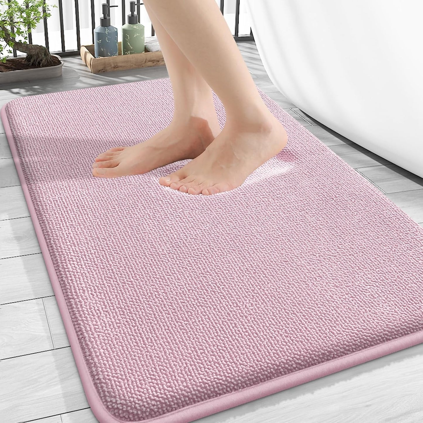 OLANLY Thick Memory Foam Bath Mat Rug 30x20, Extra Soft Absorbent Bathroom Rug, Quick Dry Bath Mats, Non-Slip, Machine Washable Carpet for Bathroom, Tub and Shower, Home Decor Accessories, Dusty Rose