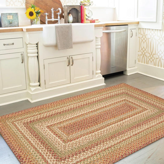 Homespice Harvest Premium Jute Braided Area Rug, 22" x 72" Rectangular Hall Runner Beige - Tan - Red, Natural Jute Yarn Rustic, Country, Primitive, Farmhouse Style - 30 Day Risk Free Purchase