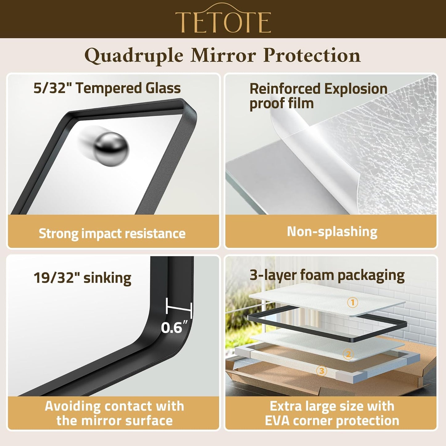 TETOTE Black Mirror 28 x 36 Matte Black Metal Framed Vanity Mirror, Tempered Glass, Wall Mounted for Bathroom, Entryway, Bedroom, Living Room(Horizontal/Vertical)