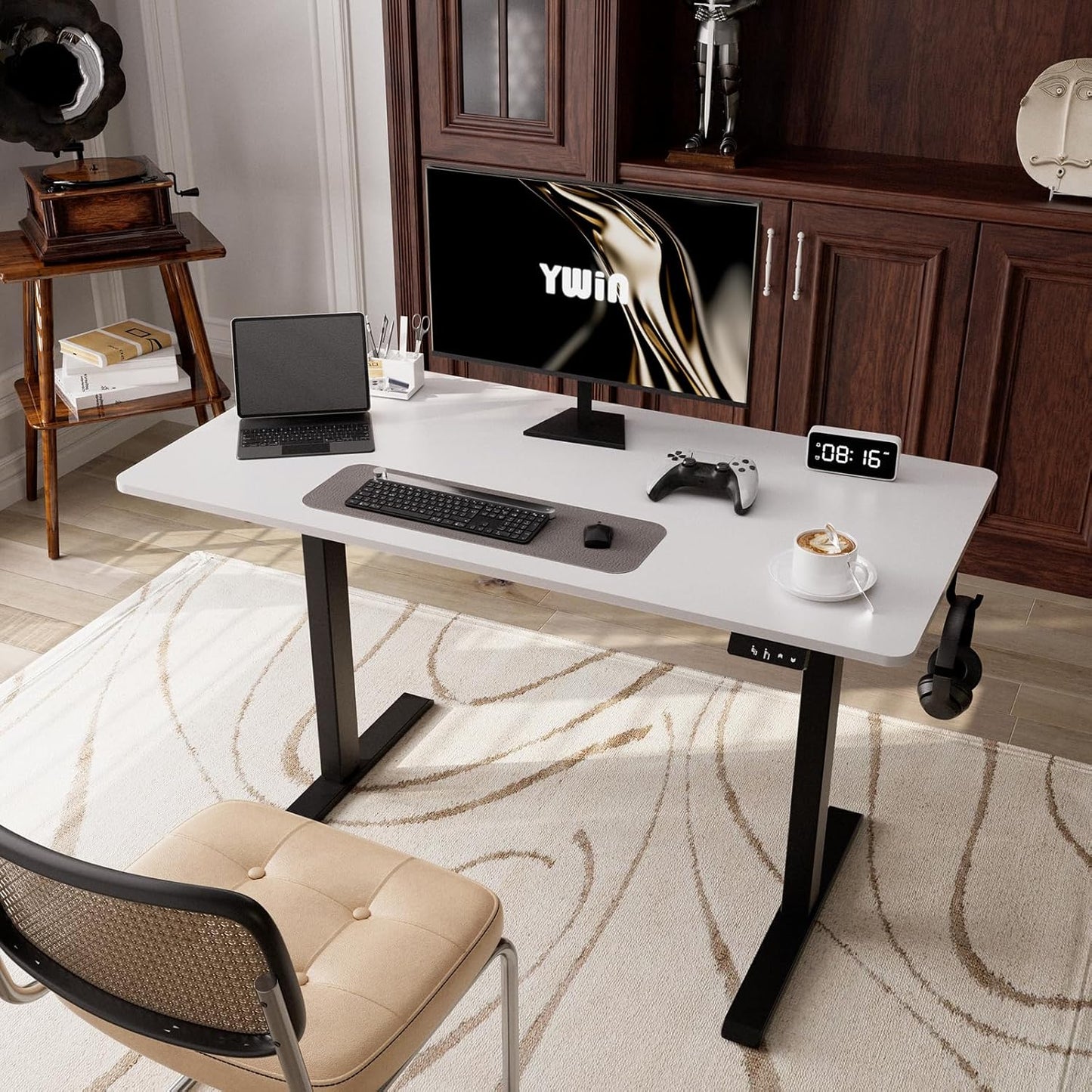 Ywin Electric Height Adjustable Standing Desk with Wheels, 55 x 24 inches, Ergonomic Stand Up Desk for Home Office