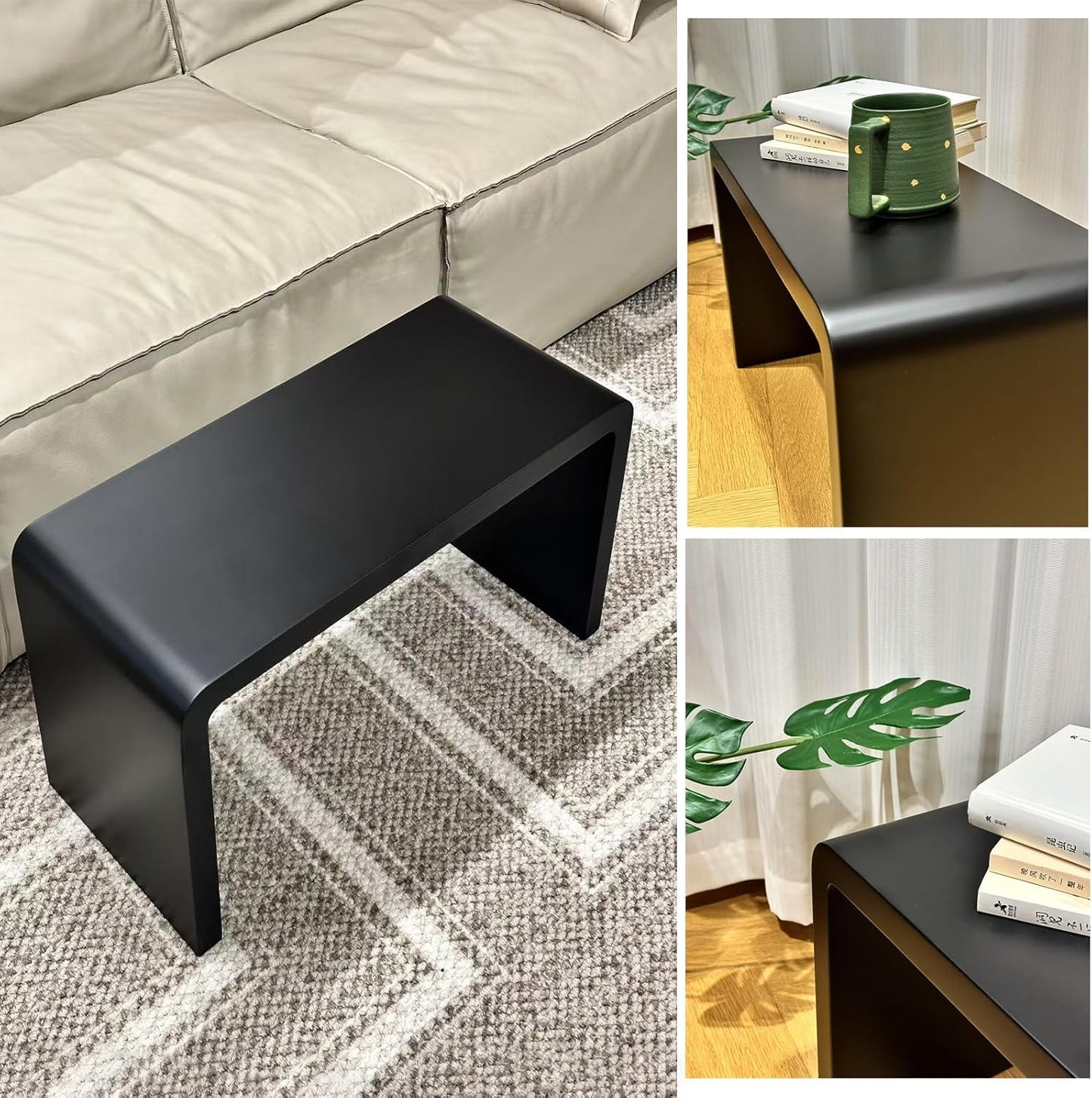 C Shaped End Table, Solid Wood C Side Table for Couch Sofa and Bed, Sofa Tables That Slide Under for Space Saving, Small Snack C Tables for Living Room Bedroom (H 24.4″ - Black, 2)