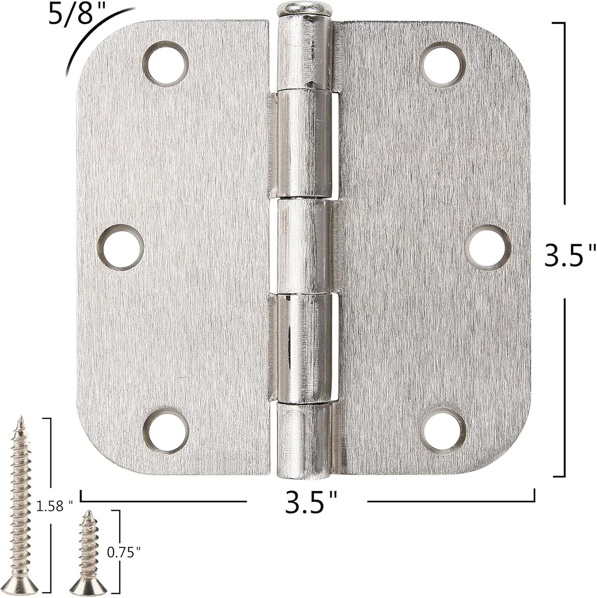 30 Pack Satin Nickle Door Hinges Brushed 3.5 Inch Interior Rounded 5/8" Radius 3-1/2" Flat Iron Hinge Hardware House Bifold Table Farmhouse Bedroom Office Living Room Decor 3½" Accessories for Doors