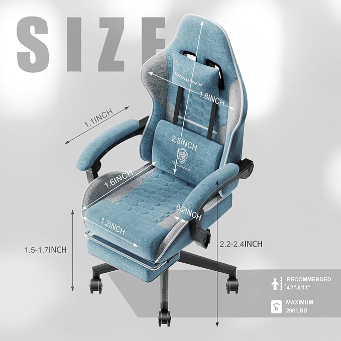 Dowinx Gaming Chair with Pocket Spring Cushion, Computer Office Game Chair, Linkage Armrests and Footrest, High Back Ergonomic Computer Chair with Lumbar Support Task Chair with Footrest(Blue)