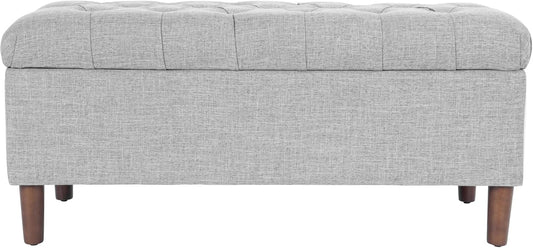 HomePop Home Decor | Tufted Ainsley Button Storage Ottoman Bench with Hinged Lid | Ottoman Bench with Storage for Living Room & Bedroom,Gray Woven