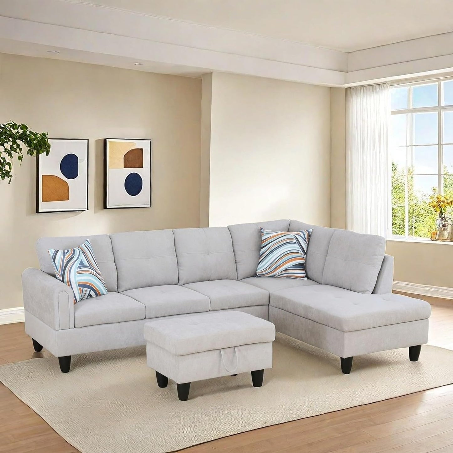 NAYSAYE Sectional Couch with Ottoman Storage, L Shaped Couch Sofa Furniture Sets, Modern Comfy Modular Comfy Sofa for Living Room Bedroom, Office and Apartment, Grey