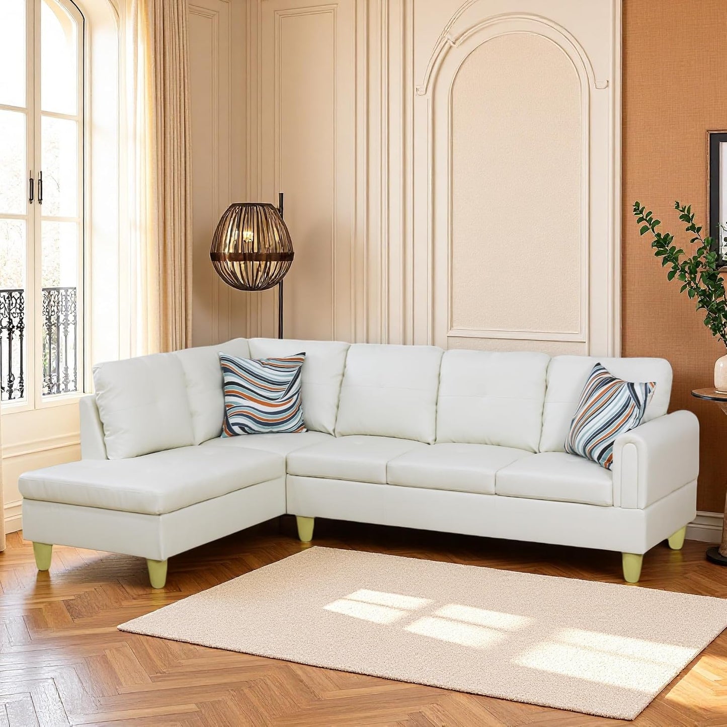 L Shaped Couch Sectional Couches with Chaise, 3 Pieces Modular Convertible Sofa for Living Room Furniture Sets and Small Apartment Faux Leather, White
