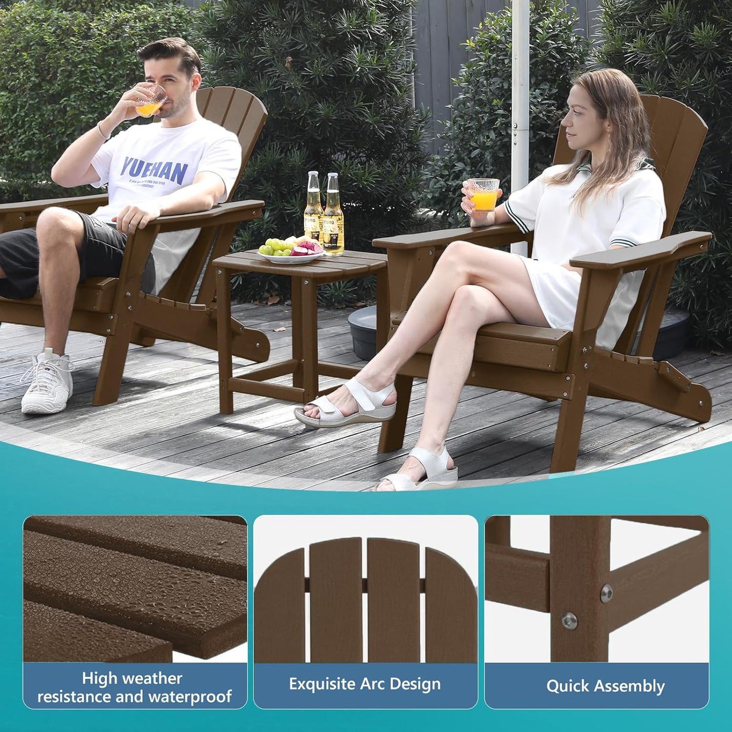 Adirondack Side Table,HDPE Weather Resistant,Wooden Textured for Adirondack Chairs,Patio,Garden, Porch, Backyard Use, Coffee