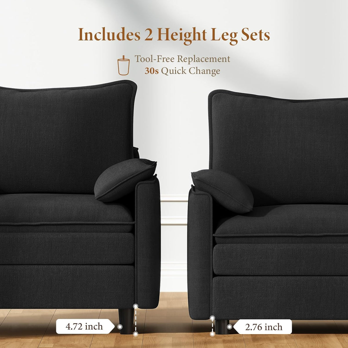 Vesgantti 74" Loveseat Sofa for Living Room, Comfy Cloud Couch Deep Seat Chenille Modern 2 Seater Small Sofa with Armrest Pillow, Easy Assembly for Small Spaces, Black