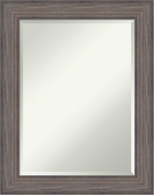 Amanti Art Grey Wall Mirror 29x23 Country Barnwood Rectangle Bathroom Mirror for Wall Decor Living Room, Medium Rustic Farmhouse Wood Frame, Hangs Horizonally and Vertically, Bathroom Decor, Beveled