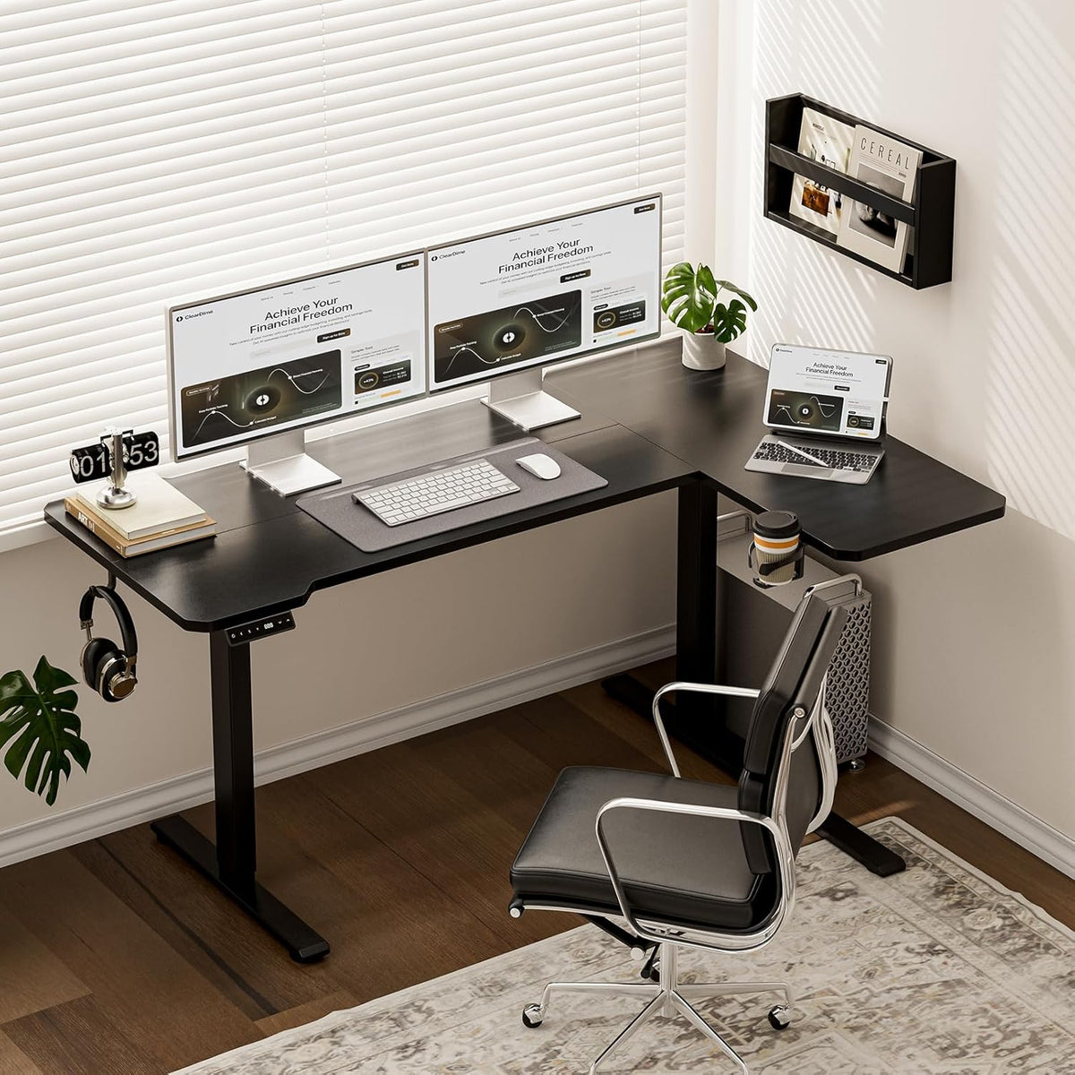 51" Reversiable L-Shaped Electric Standing Desk Adjustable Height Gaming Stand Up Corner Desk Sit Stand Home Office Computer Desk with Splice Board,Black Carbon Top