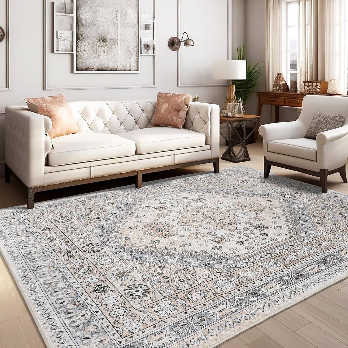 zesthome 10x14 Area Rugs,Stain Resistant Washable Rug,Ultra-Thin Rugs for Living Room,Bedroom,Non-Slip Backing Home Decor Large Area Rug (Beige,10'x14')
