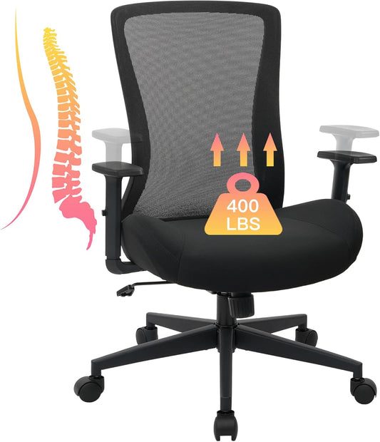 Big and Tall Office Chair for Heavy People 400lb, Ergonomic Desk Chair Mesh Computer Chair with Lumbar Support, Adjustable Height and Armrests