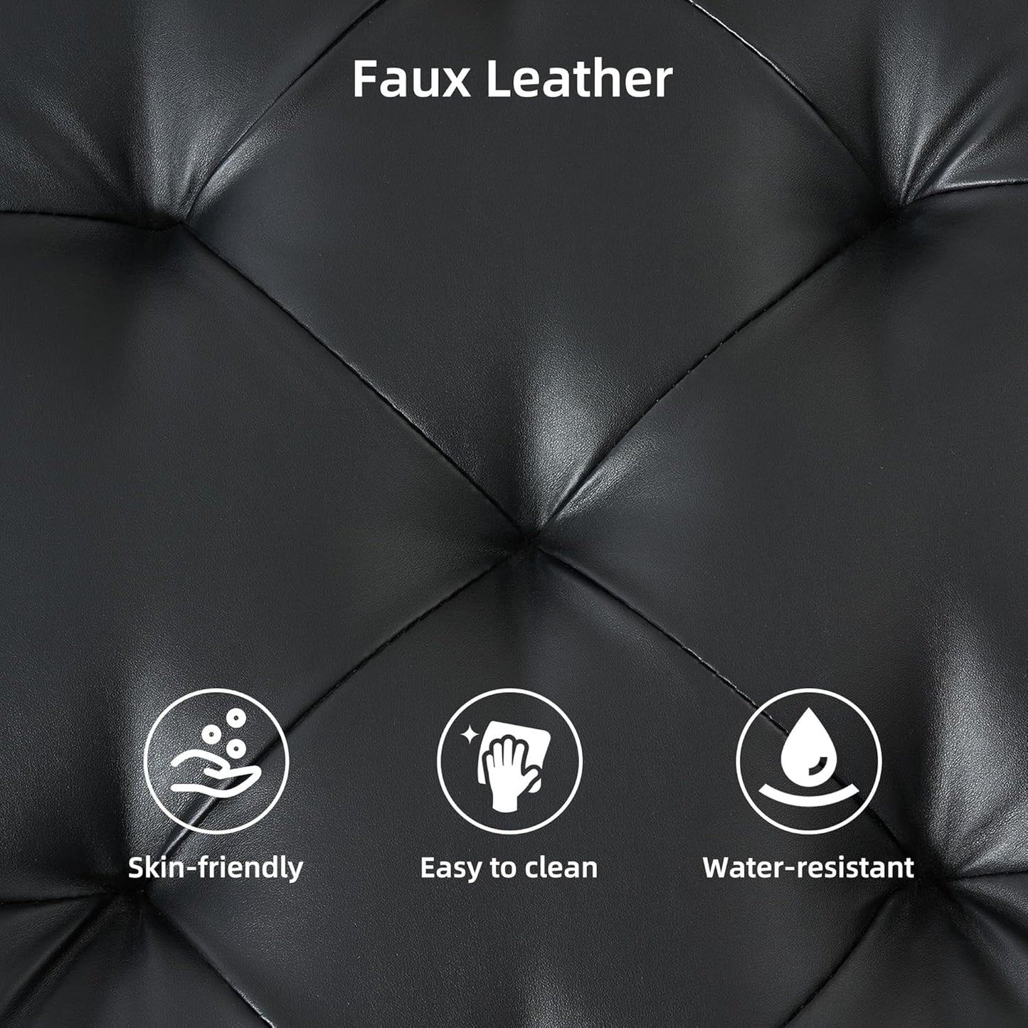 GAOMON Leather Storage Ottoman Coffee Table with Lift Top, Faux Leather Tufted Upholstered Ottoman with Storage, Large Square Storage Ottoman Bench for Bedroom Living Room(Leather, Black)