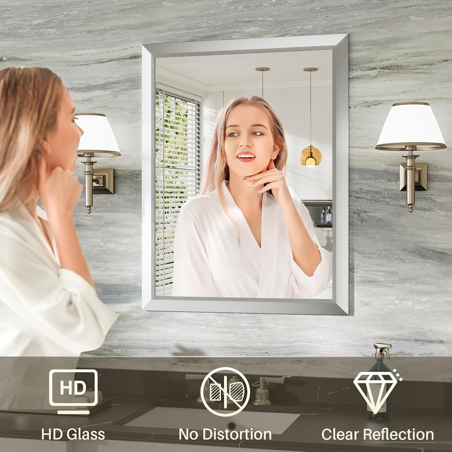 36x36 Inch Silver Bathroom Mirror for Wall, Thick Metal Framed Rectangle Mirrors for Over Sink, Bedroom, Living Room, Entryway, Anti-Rust, HD Tempered Glass