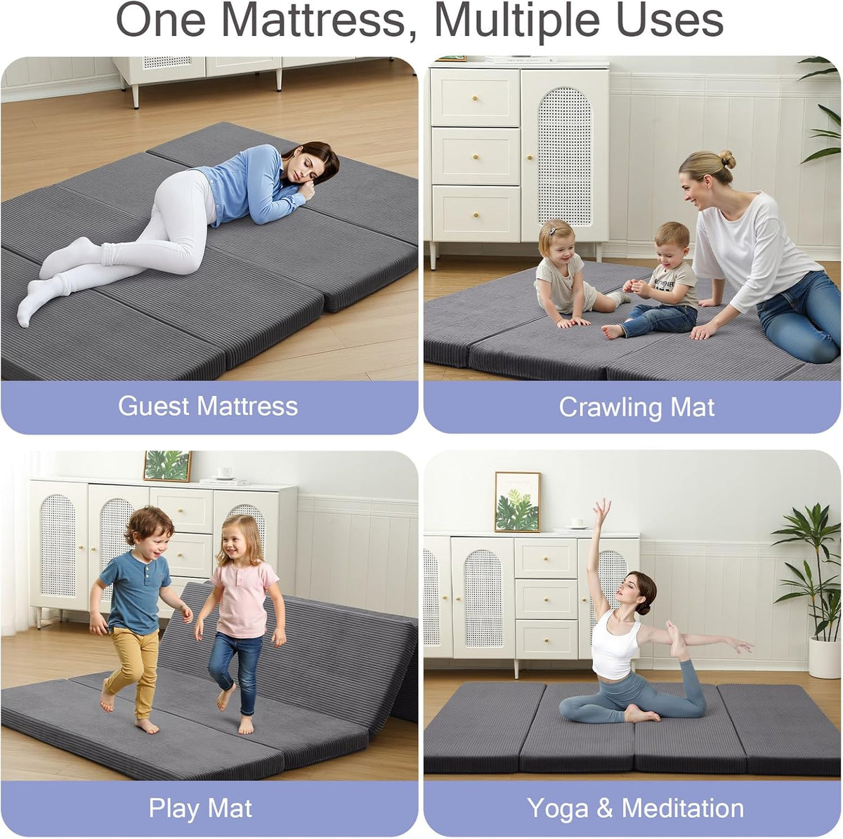 MeMoreCool Folding Foam Futon Mattress Full, Foldable Japanese Floor Mattress, Sleeping Mat Pad for Adults Guests Sleepovers, 3 in Thick Tatami Mat Portable Shikibuton, Dark Grey
