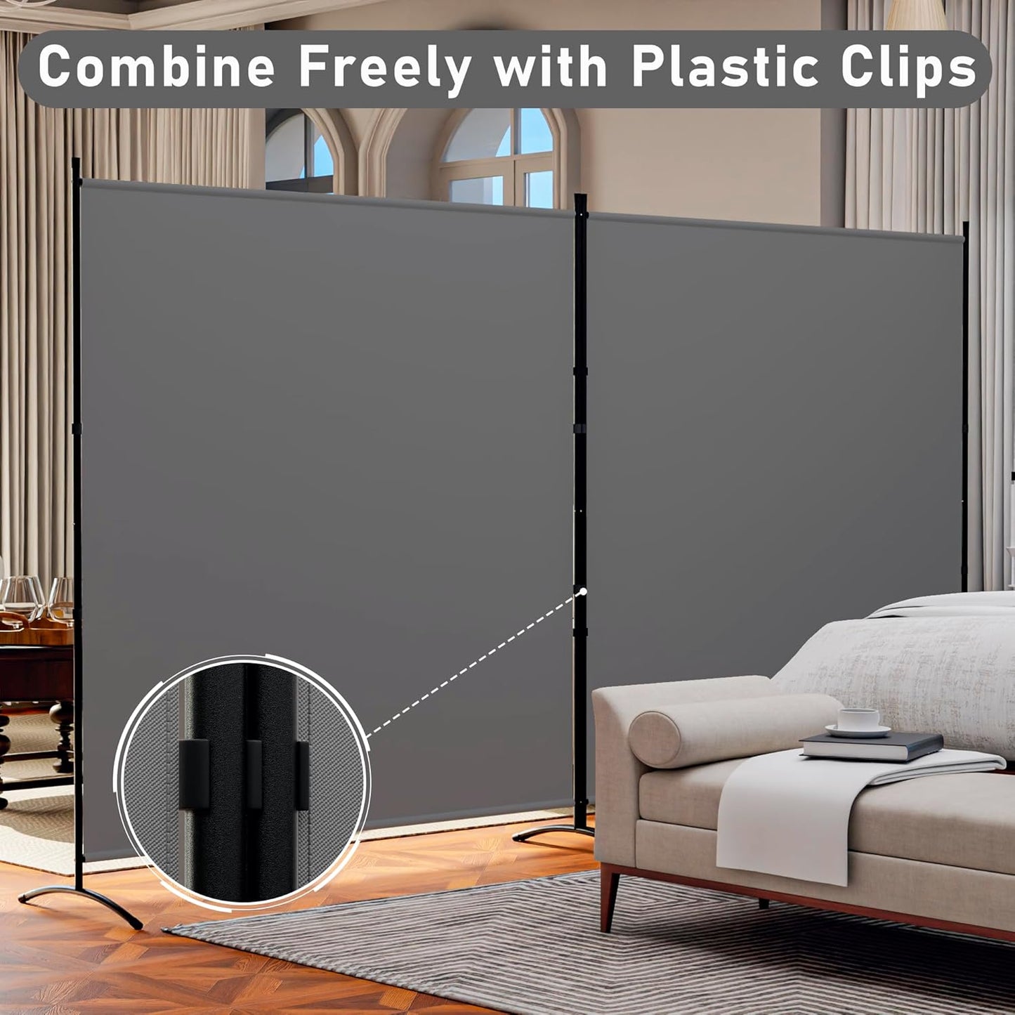 Room Divider 126''W x 71''H Large 2 Panel Privacy Screen for Room Partitions, Portable Room Divider Screen for Room Separtion, Freestanding Fabric Wall Divider for Office, School, Room Separator, Grey