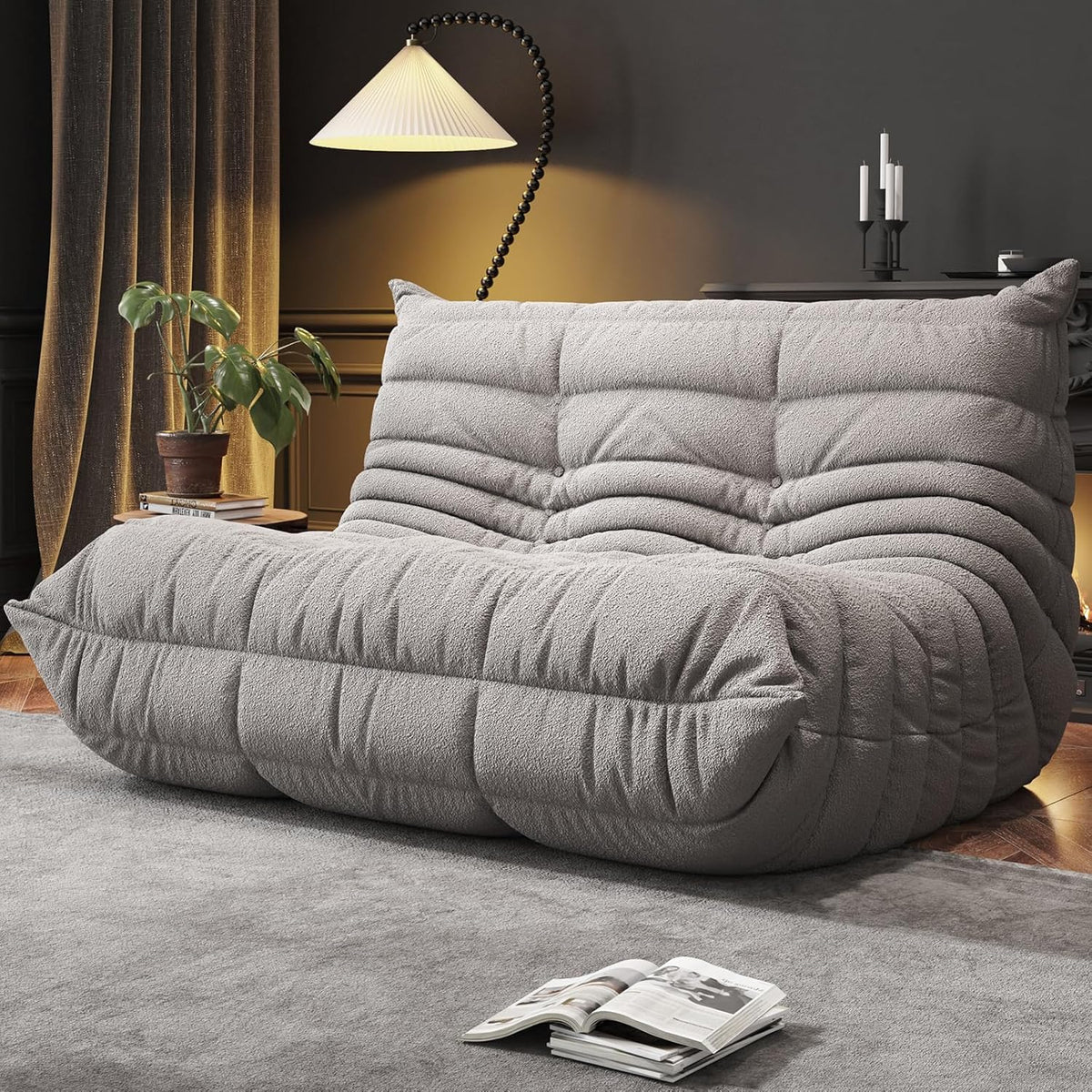 Bean Bag Chairs for Adults, Memory Foam Couch Loveseat Sofa Chair, Soft Teddy Material Cozy Comfy Reading Nook Chairs, Floor Chair for Living Room Bedroom Office(Grey)