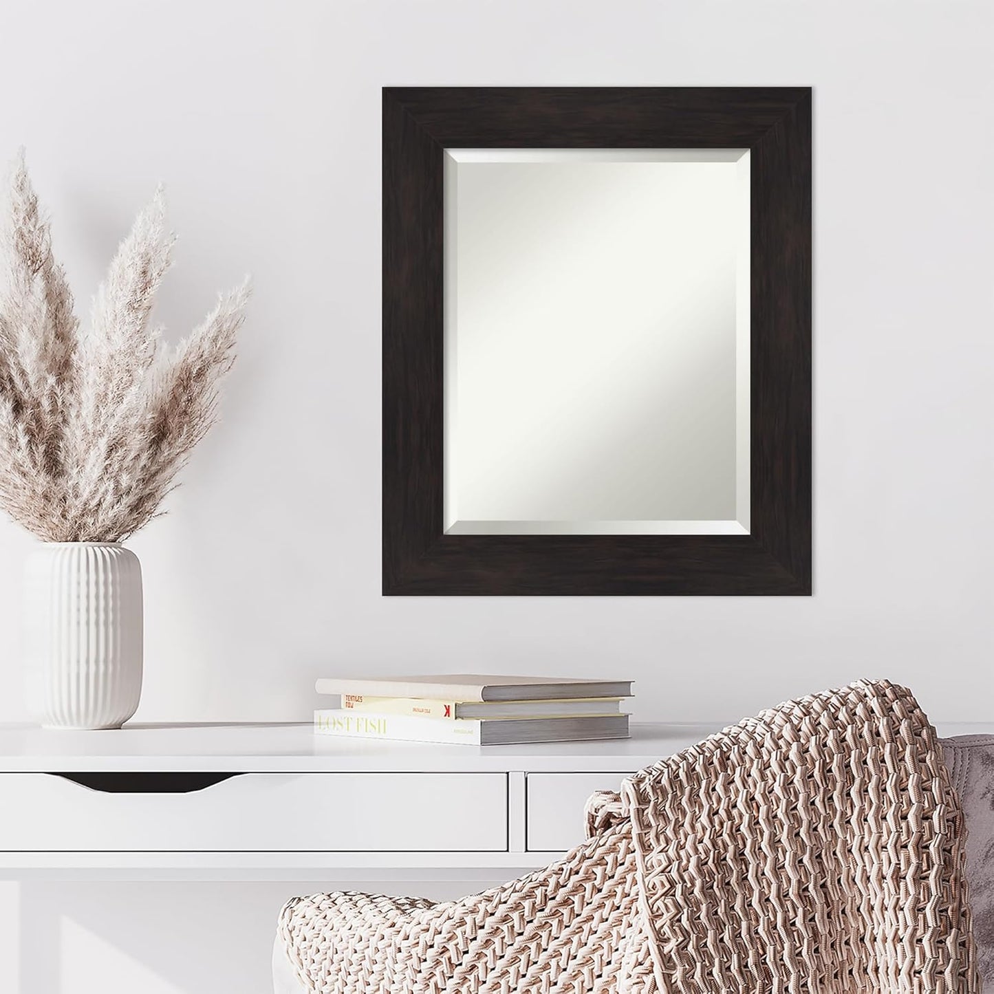 Amanti Art Brown Wall Mirror 26x22 Furniture Espresso Rectangle Bathroom Mirror for Wall Decor Living Room, Small Casual Frame, Hangs Horizonally and Vertically, Bathroom Decor, Beveled Edge from WI